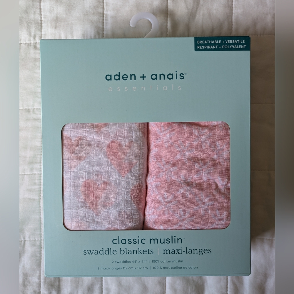 New In Box Two Aden + Anais Classic Muslin Swaddle Blankets - Pink